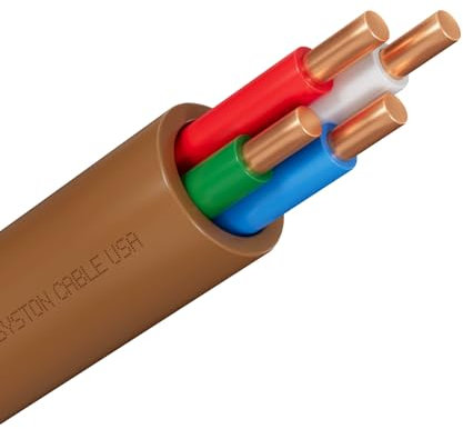 Syston Cable Technology 18/4 Thermostat Wire Brown 50 ft 18 AWG 4 Conductors Solid Copper Outdoor/Indoor Heat & UV Resistant UL/ETL CMR CL3R FT4 Residential Commercial and Industrial Rated