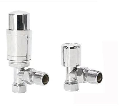 Radiator Valves Thermostatic Radiator Valves Angled or Straight Lockshield UK Valve 1/2 x 15mm (Angled Chrome)