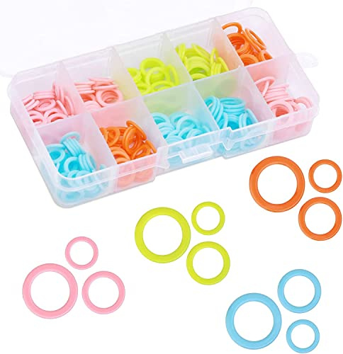 SUVSOON 220 Pieces Knitting Markers Rings, Colorful Stitch Markers (S/M/L) | Crochet Markers with Portable Storage Box for DIY Sewing Knitting Crocheting Handcrafts