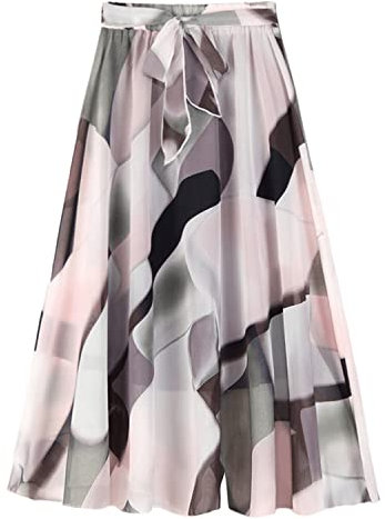 Runstarshow Damen-Midirock mit Blumenmuster, Plissee-Rock, elastische Taille, Chiffonröcke, fließender Rock, Vintage-Sommerröcke für Damen, Übergröße, hohe Taille mit Futter, Gürtel, Größe 36-52,