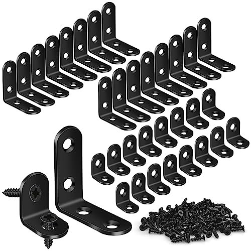 MAPVOLUT 32 Stück Winkel Metall Schwarz, Winkelverbinder Möbelverbinder Metallwinkel 90 Grad 40x40mm/20x20mm Mit 100 Stück Schrauben, Edelstahl Metall Winkel, Winkelblech, Schrankverbinder, Dachlatten