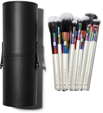 BEAUTY BAY Prism 12 Piece Travel Brush Set with Holder - Anti-bacterial - Pearlescent White Handles & Super Soft Bristles - Make-Up Brushes for Eyeshadow, Face & Eyes - Vegan & Cruelty Free