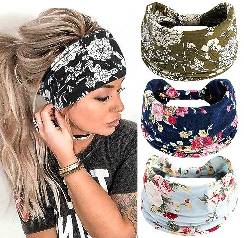 scicent Haarreifen Damen Sommer Stirnband Boho Haarbänder Print Haarschmuck Yoga Sport Haarband Mehrfarbig Breite Elastische Weiche Stirnbänder, 16003
