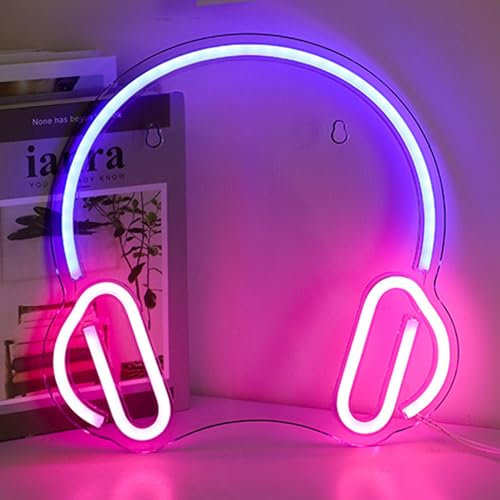 Gaming Neon Signs - Gamer Button Icons Neon Light Acrylic USB Powered LED Neon Light for Wall Decorations Gaming Gifts (Headphone)