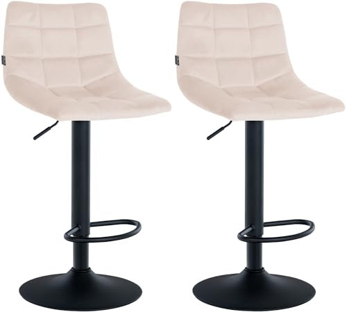 CLP 2er Set Barhocker Jerry Samt I Höhenverstellbarer Barstuhl I 360° Drehstuhl Mit Rückenlehne I Hocker Mit Fußablage, Farbe:beige, Gestell Farbe:schwarz
