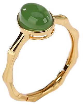 Lllunimon 925 Sterling Silber Natürlicher Hetian Jade Ring, Zierliche Lucky Green Jade Verstellbare Ringe der Frau, Schmuck Geschenke für Ehefrau Mädchen Mama,Gold