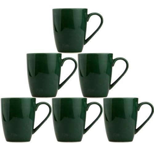 superyes Large Ceramic Coffee Mugs-Set of 6, 12oz(360ml) Barrel Cup for Cappuccino Latte, Easy-Grip Handle, Dishwasher, Microwave Safe, Green