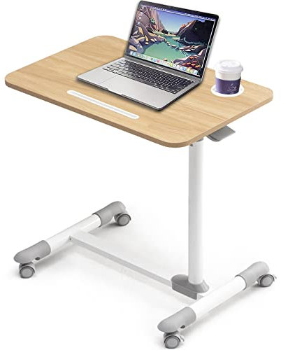 ETHU Overbed Table with Wheels, Rolling Tray Table, Hospital Bed Table, Adjustable Overbed Bedside Rolling Laptop desk, BT00702A