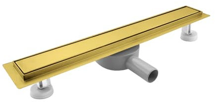 SaniteModar Duschrinne 90cm, Goldener Befliesbar Duschrinne extra flach mit 360°Siphon, Edelstahl Bodenablauf