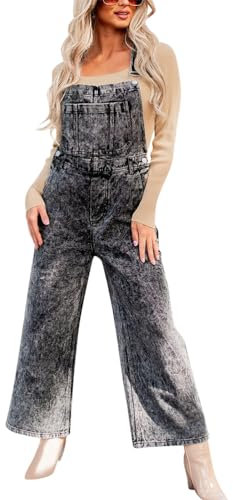 ORANDESIGNE Salopette Casual Stretch Denim Donna Jeans Tuta con Tasche Ragazza Sciolto Overall Lunga Dungarees Casual Pantaloni Bavaglino Jumpsuit Moda Hippie Cinturino B Nero XL