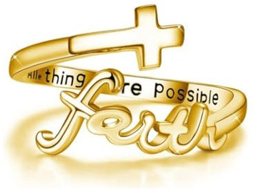 Hanaoops Ring Damen Verstellbar Offener Kreuz Ringe Glaube über Furcht Christliche Religiöse Schmuck Geschenke
