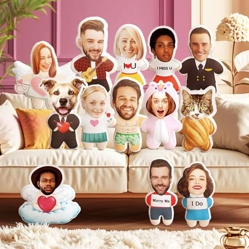 Personalisiert Kissen mit eigemen Foto Lusitiges Fotogeschenk mit Katze Hund Mensch Gesicht Selbst Gestalten 3D Bedrucken Doppelseitige Körperkissen mit Bild Foto-Kissen zum Geburtstag Weinachten