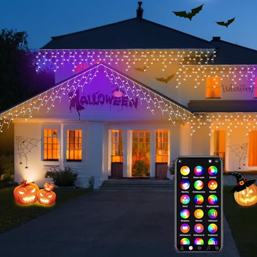 Eiszapfen Lichterkette 13M,LED Lichterkette außen,400 LED RGB 16 Million Colors,Smart LED Weihnachtsbeleuchtung App Steuerung für Wohnzimmer Haus,Feiertagsdekoration,Lichterkette Outdoor