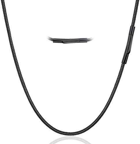 LOCCY Men Sturdy Snake Chain Necklace, 2/3/4mm Mens Snake Chain Stainless Steel Silver Black Round Snakes Necklace for Men Women, 18 20 22 24 26 28 Length (Black-2mm, 18)