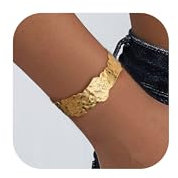 Milacolato Braccialetto Placcato Oro 18 Carati Polsino per Le Donne Teardrop Martellato Irregolare Regolabile