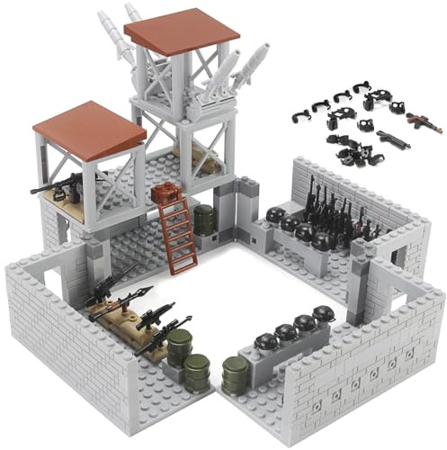 Militär Basis Bausteine Set mit Waffen Pack 389 Stück Armee Spielzeug | Militär Szene Spezialkräfte Outpost Tower Modell Ausrüstung Zubehör für Kinder Ab 4 Jahren