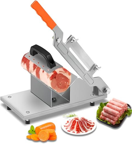 Frozen Meat Slicer, Stainless Steel Cold Meat Cutting Machine with 17cm Blade, 1-6mm Thickness Adjustable, Non-Slip Feet, Manual Meat Slicer Machine for Home Commercial