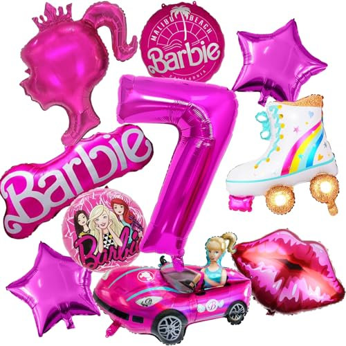 Prinzessin Geburtstag Deko Set, 10pcs Princess Foil Balloons Birthday Decoration, Deko Geburtstag Mädchen, 7 Jahre Alt Ballon, Mädchen Party Deko, Ballonzubehör für Kindergeburtstage