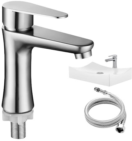 Grifo Bidet, Lavabo en Acero Inoxidable, Grifo de Bidet Monomando con Cabeza Móvil, con Manguera de Conexión de 80 cm, Ideal para Lavabo de Invitados e Inodoro, Ducha Bidet Moderna para Baño