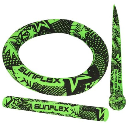 Sunflex® Diving Set Funky Boom | Stehen senkrecht im Wasser | Neopren Tauchring, Tauchstab, Tauchball & lässt Sich gut greifen | farbenfrohes Wasser- & Tauchspielzeug | für Jede Altersgruppe