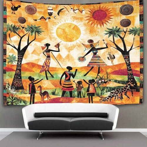 Wandteppich Traditionelle afrikanische Kultur Wandteppiche Adinkra-Symbole Afrikanische Tänzer Trommler wilde Tiere 3D-Druck Wandteppich Wandbehang Heimdekoration Wandteppich Wandbehang 180cmx230cm