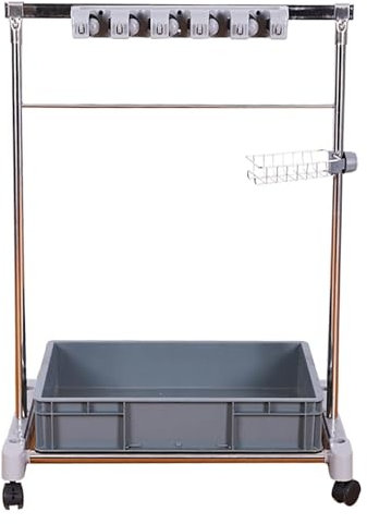 MMDXDLX Broom mop Holder Floor-Standing Broom And Mop Rack Can Be Moved,Cleaning Tool Cart,Cleaning Trolley Tool Rack,for Garages, Hotels, Schools, Restaurants, Etc(Single rack -5slots)