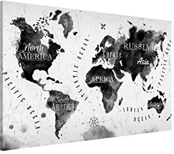 Magnettafel Pinnwand für Magnete Weltkarte Magnetboard - Magnetwand Made in Germany - Weltkarte Modern Notiztafel schwarz weiss Küche Flur Büro Visionboard WBMT_1722 (90x60cm)