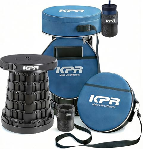 KPR 2026 Upgraded Collapsible Stool & 3IN1 Cushioned Carry Bag, Portable Telescopic Camping Chair, Adjustable Height Folding Step Stool Retractable Seat or Footrest for Outdoors & Indoor, Max 620lbs