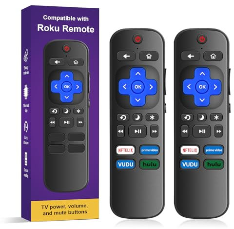 Universal-Fernbedienung für Roku TV (2er-Pack) – Ersatz für TCL/Hisense/Sharp/Onn/Insignia Roku TVs, mit Shortcut-Tasten für Netflix/Prime Video/Hulu/VUDU