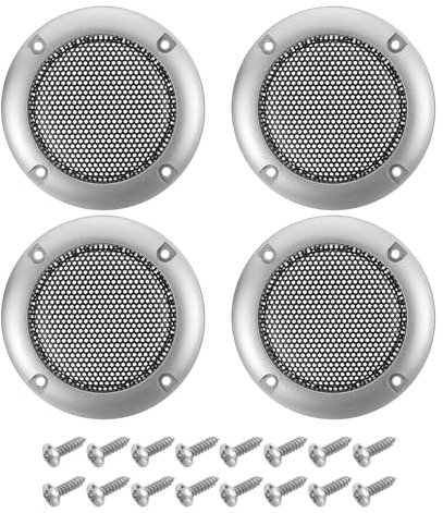 sourcing map 4 Pcs 2inch Black Speaker Grill Mesh Metal Woofer Guard Protector Dust Cover Silver Decorative Circle ABS Frame with Screws for Home Audio Car Speaker Replacement