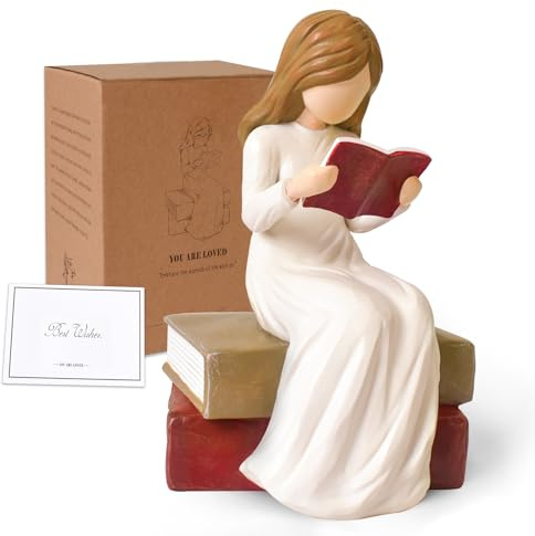 Cuayaes Book Lover Gifts Reading Figurine, Book Gifts for Reading Lovers | Book Accessories for Graduates, Students, Teachers, Hand-Painted Resin Sculpture Ornaments Bookshelf Decor for Home Office