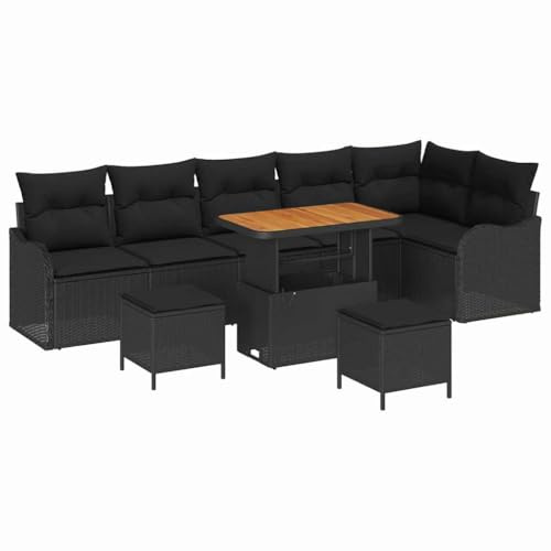 vidaXL Garten-Sofa-Set 9 pcs Schwarz Poly-Rattan, Garten und Terrasse, modernes Outdoor-Sofa-Set zum Entspannen, langlebige Sitzgruppe, Coole Lounge und Deko