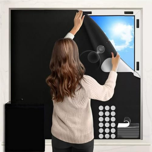 dabin007 Fenster Verdunkelung - 100% Lichtblockierende Fensterabdeckung mit Klettband Selbstklebend,Ohne Bohren,Sonnenschutz Verdunklungsstoff für Schlafzimmer,Kinderzimmer,Büro,Reisen