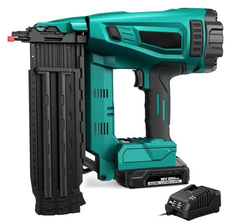 TIEOAXFT Brad Nailer 18 Gauge Nail Gun Battery Powered with Brushless Motor 20V Cordless Nail Gun Adjustable for Roofing Sheathing
