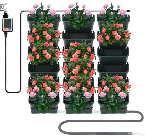 DOPBENT Planta de pared vertical colgante con sistema de riego automático, maceta vertical colgante de pared con 18 macetas, juego de macetas verticales para jardín con temporizador (verde)
