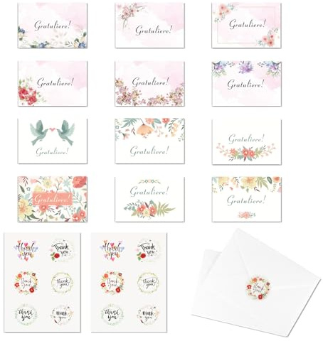 Graplan 12er Geburtstagskarte Set mit Umschlag, 150x105 mm Geburtstagskarten Frau Mann, Karte Geburtstag mit Elegantes Design - Happy Birthday Karte mit Liebe, Grußkarten für Familie Freunde