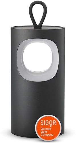 SIGOR Lunari nachtschwarz - LED Akku-Tischlampe tragbar & dimmbar mit FlexMood (2200K/2700K), bis 12h Leuchtdauer, USB-C Magnet-Ladefunktion, IP44 Outdoor & Indoor, Aluminium, Design-Lampe