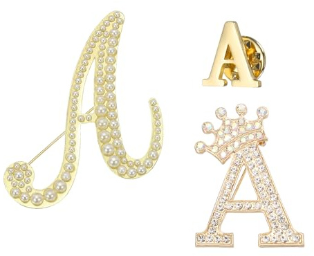 PATIKIL A-Z Buchstaben-Broschen-Set, Krone und Perle, minimalistische Initiale, Strass-Revers, dekoratives Anstecknadel-Set für Damen und Herren
