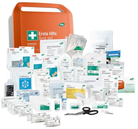 Erste-Hilfe-Koffer für Hotel & Gastronomie - WERO Smart Case groß DIN 13157 - kompakt, robust & übersichtlich - staub- & spritzwassergeschützt - mit Farbleitsystem - mit Wandhalterung