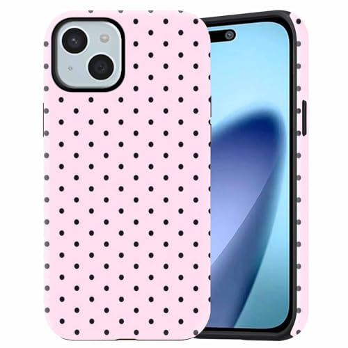Dahimomo Cute Case for iPhone 13 mini/iPhone 12 mini 5.4, 2-in-1 Black Polka Dot Print Girly Aesthetic Design Pattern, Shockproof Bumper Slim Protective Cover for Girl Women, Pink