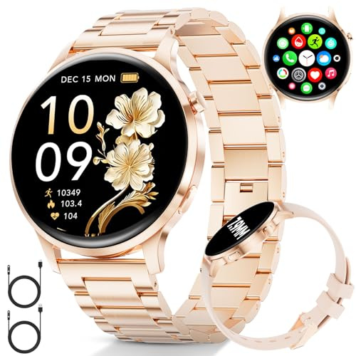 SUNKTA Women's Smart Watch 7.9 mm Ultra-thin 1.32 AMOLED Bluetooth Phone Call Elegant Ladies Smartwatch for Android iOS Rose Gold Steel,Heart/Sleep Monitor,Menstrual Cycle,100+ Sport Mode,2 Charger
