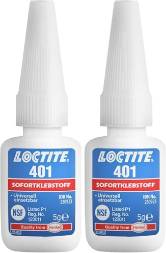 LOCTITE 401, universell einsetzbarer Flüssigkleber, hochfester Kleber für schnelle Reparaturen, schnell härtender Cyanacrylat Sekundenkleber für viele Materialien, 1x5g (Packung mit 2)