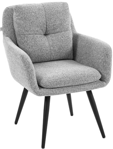 HOMCOM Sessel Loungesessel mit Leinenoptik, Relaxsessel mit Metallbeinen, Doppelschichtpolster Modern Polsterstuhl für Wohnzimmer, Schlafzimmer, Hellgrau
