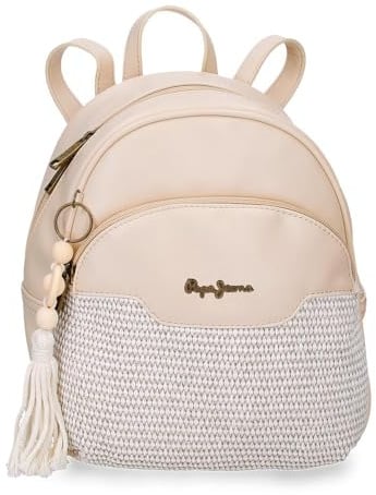 Pepe Jeans Clara Rucksack, Handtasche, Umhängetasche in Beige und Rosa, aus Polyester und PU, von Joumma Bags.