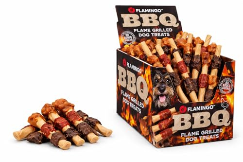 Hundeleckerli - Leckerli Hund - Flamingo BBQ Saté mit Huhn & Ente - 12 x 2 x 2 cm - 2 kg Display - proteinreich - glutenfrei - getreidefrei - ohne Zuckerzusatz