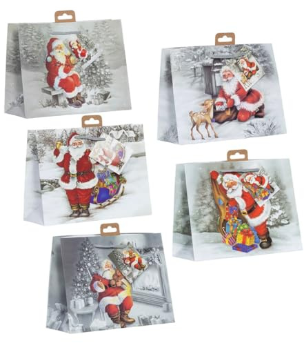 Laro Premium Line Medium/Mittel Geschenktüten Größe:H18x B23x T9,5x cm Santa-Magie/Weiß 10/20/40/100 Stk, Anzahl:20, Muster Tüten:Santa Magie Weiß
