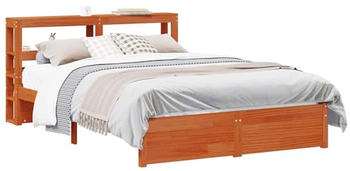 vidaXL Bettrahmen mit Kopfteil Wachsbraun Massivholz Kiefer, Modernes Schlafzimmer, rechteckiger Bettrahmen, robuster Kiefernholz, gemütliche Plattform für erholsamen Schlaf