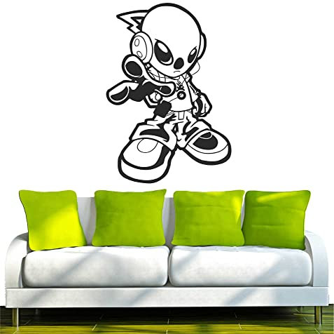 INDIGOS UG - Wandtattoo Wohnzimmer - Wandaufkleber Alien Techno Future 120x81cm, schwarz w224 - Aufkleber Kinderzimmer Schlafzimmer Küche Badezimmer Büro Dekoration