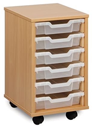 Office Needs Direct Monarch Mobile School Shallow Tray Storage Unit 6 Clear Trays Beech MEQ1W-CLEAR