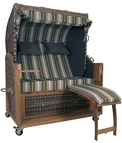 Strandkorb Kampen 2,5-Sitzer White Oak 57128 Polyrattan Teakholz